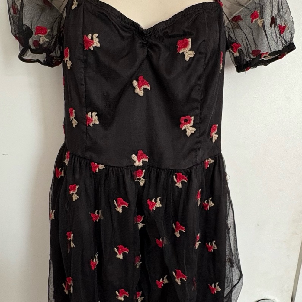 Dolls Kill Black Dress with Red and Gold Embroidery